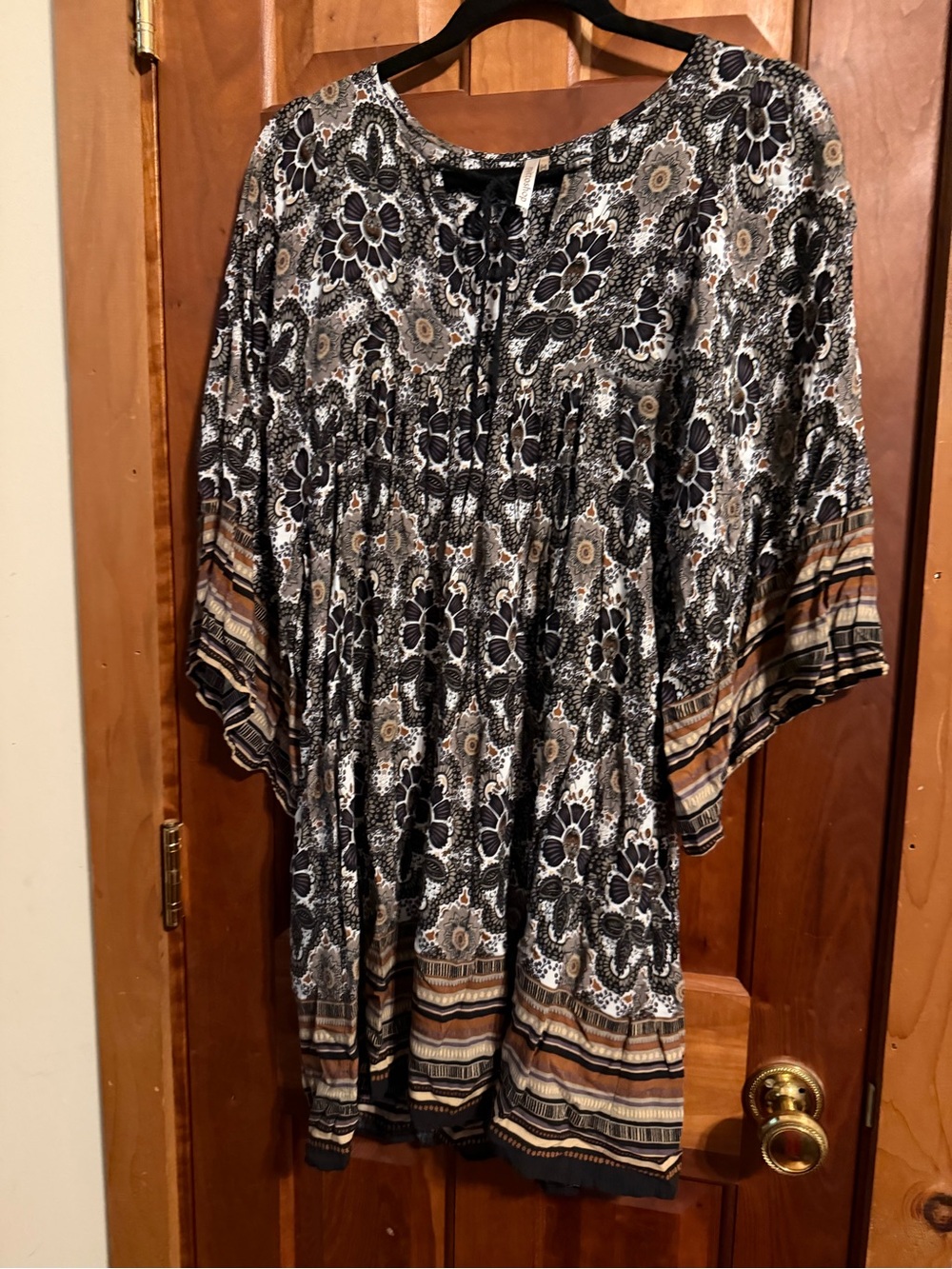 Mittoshop Boho Floral Tie-Front Women’s Babydoll Dress in Black and Brown